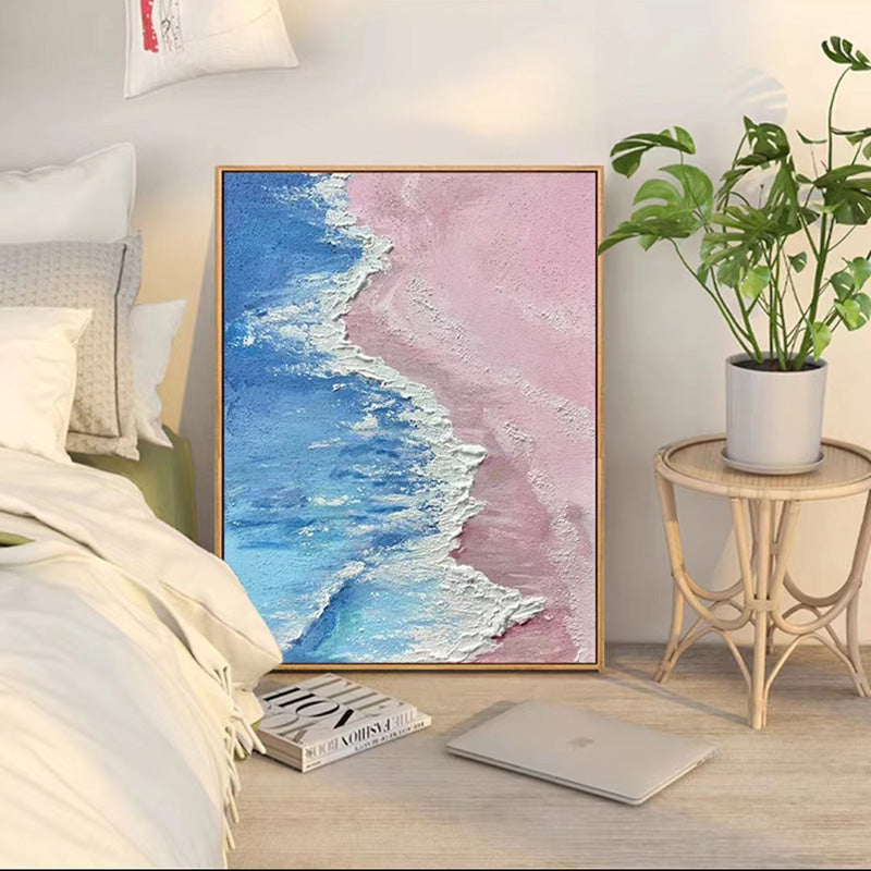 Seascape oil painting pink beach wall art