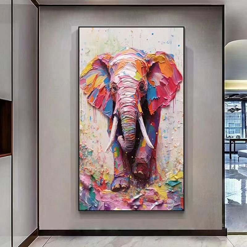 Colorful elephant knife painting oil painting