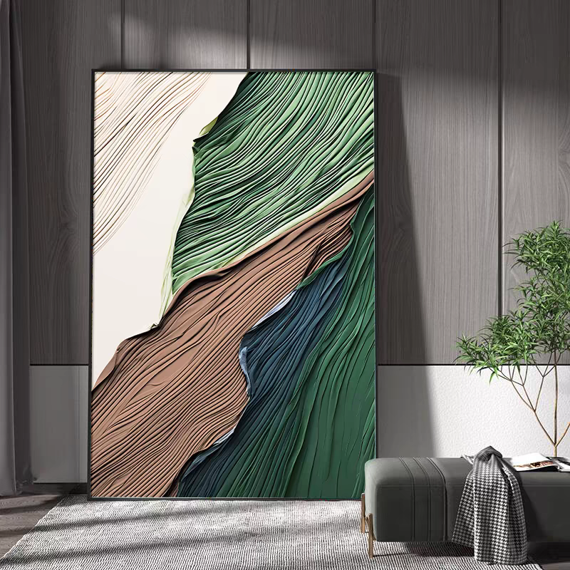 Abstract oil painting 3D green texture wall art