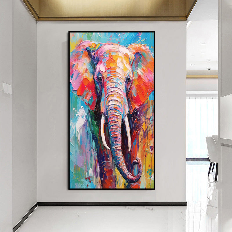 Colorful elephant knife painting oil painting