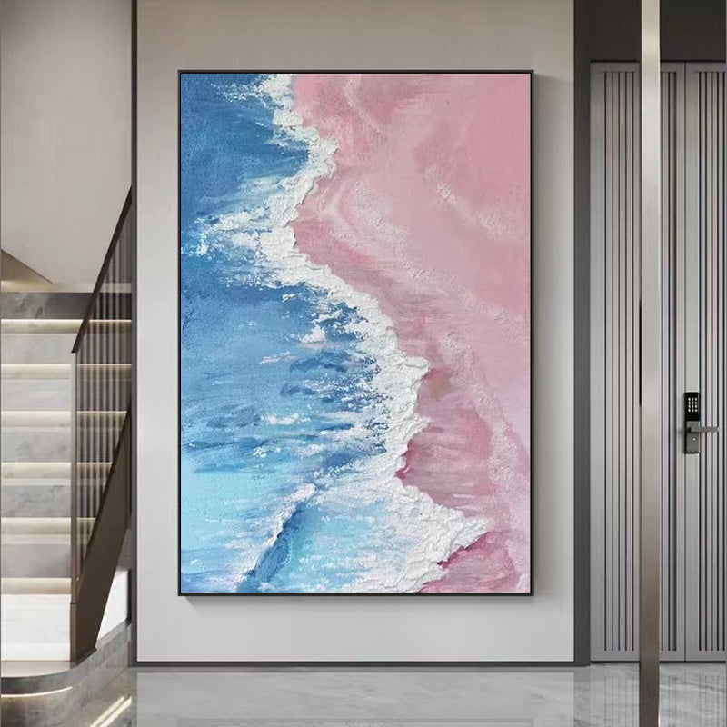 Seascape oil painting pink beach wall art