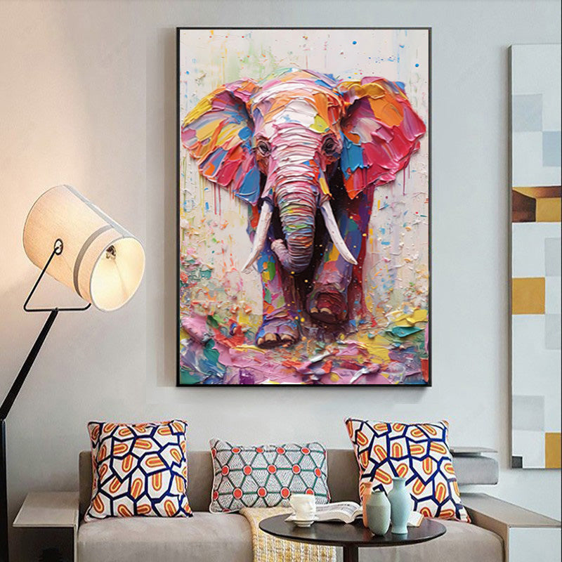 Colorful elephant knife painting oil painting