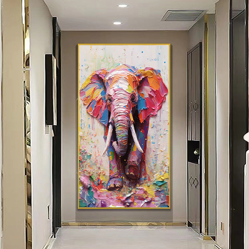 Colorful elephant knife painting oil painting