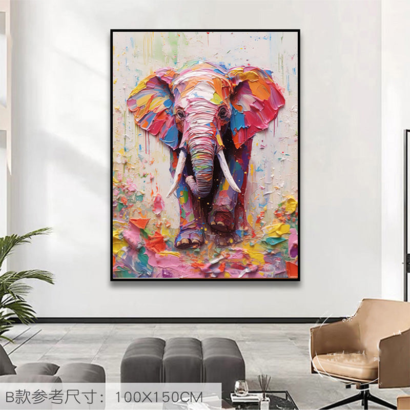 Colorful elephant knife painting oil painting