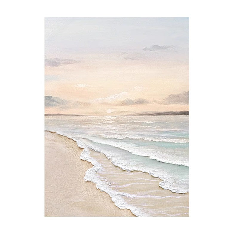 Ölgemälde „Sonnenaufgang am Meer“, cremefarbener Himmel, Wellen, Landschaft, Zuhause, Wohnzimmer, Wanddekoration, Strand, natürliche Schönheit, handgefertigte Textur, Landschaftswandmalerei