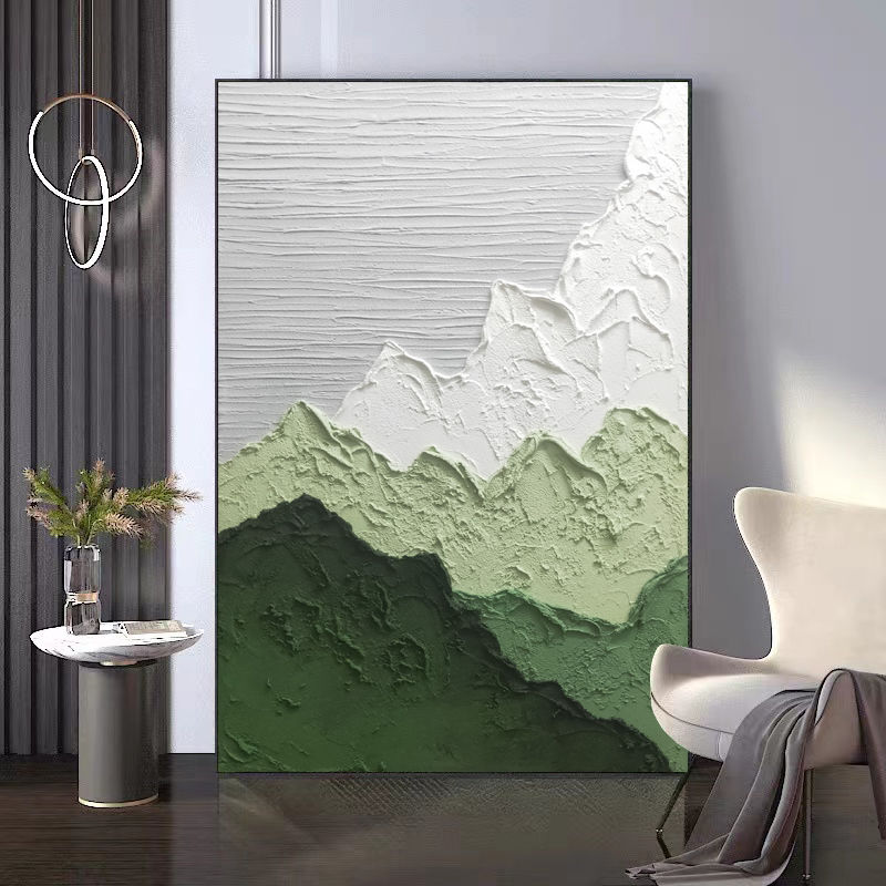 Abstract oil painting 3D green texture wall art