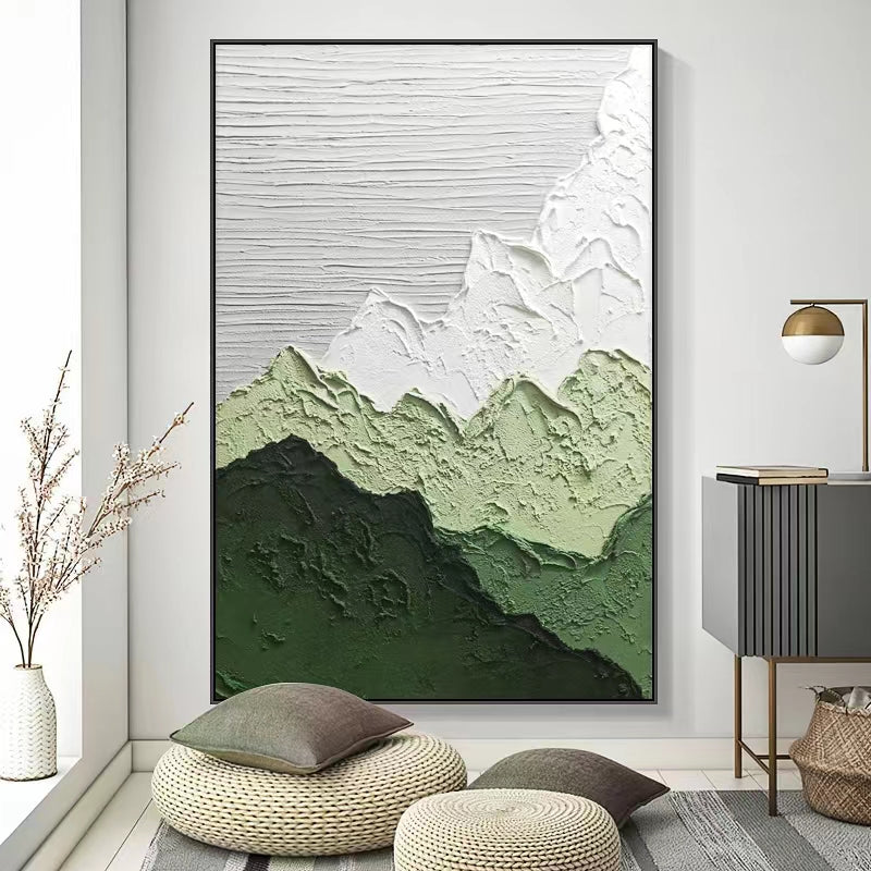 Abstract oil painting 3D green texture wall art