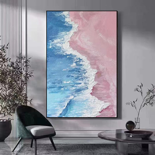 Seascape oil painting pink beach wall art