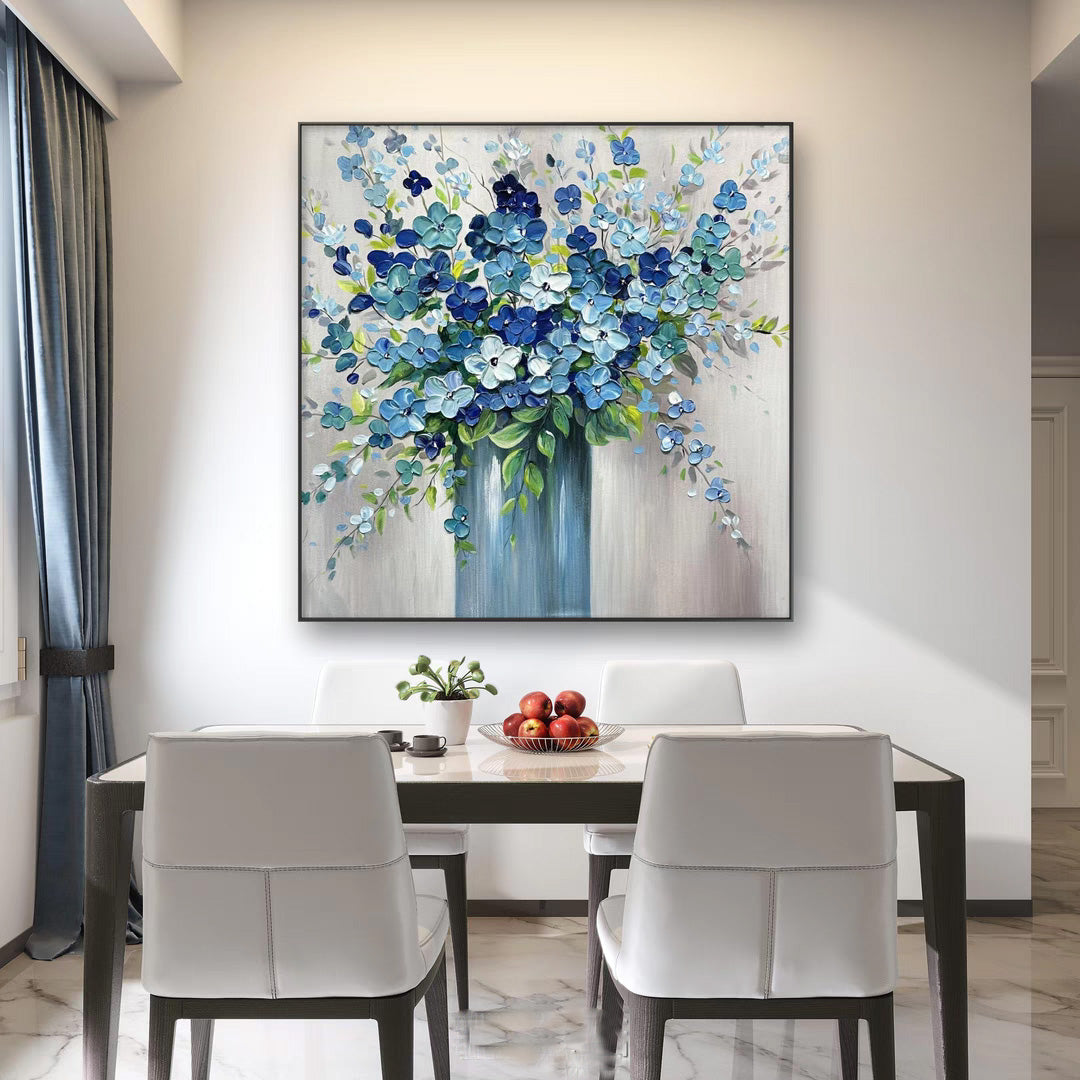 Blue Flowers Oil Painting Knife Painting Wall Art