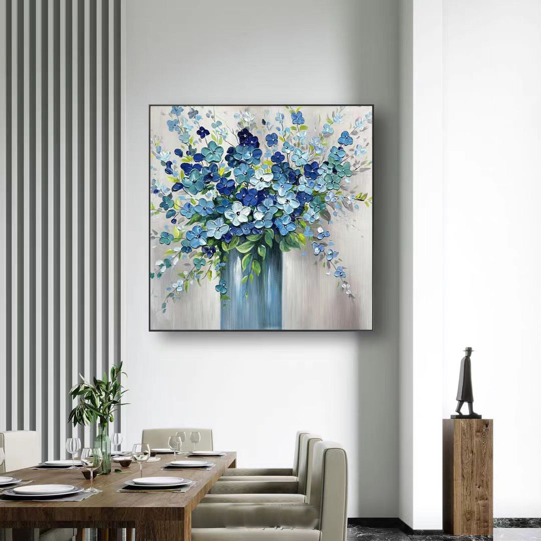 Blue Flowers Oil Painting Knife Painting Wall Art