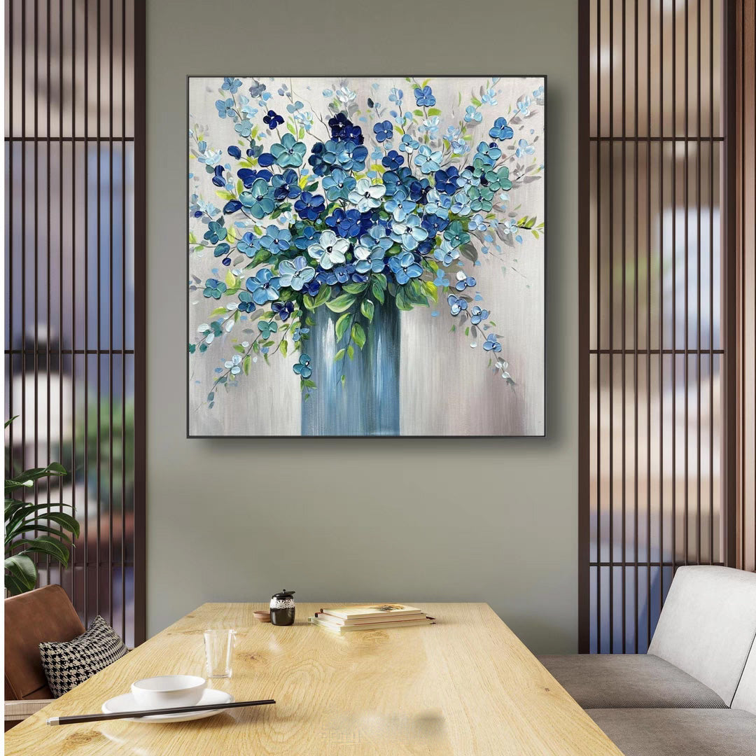 Blue Flowers Oil Painting Knife Painting Wall Art