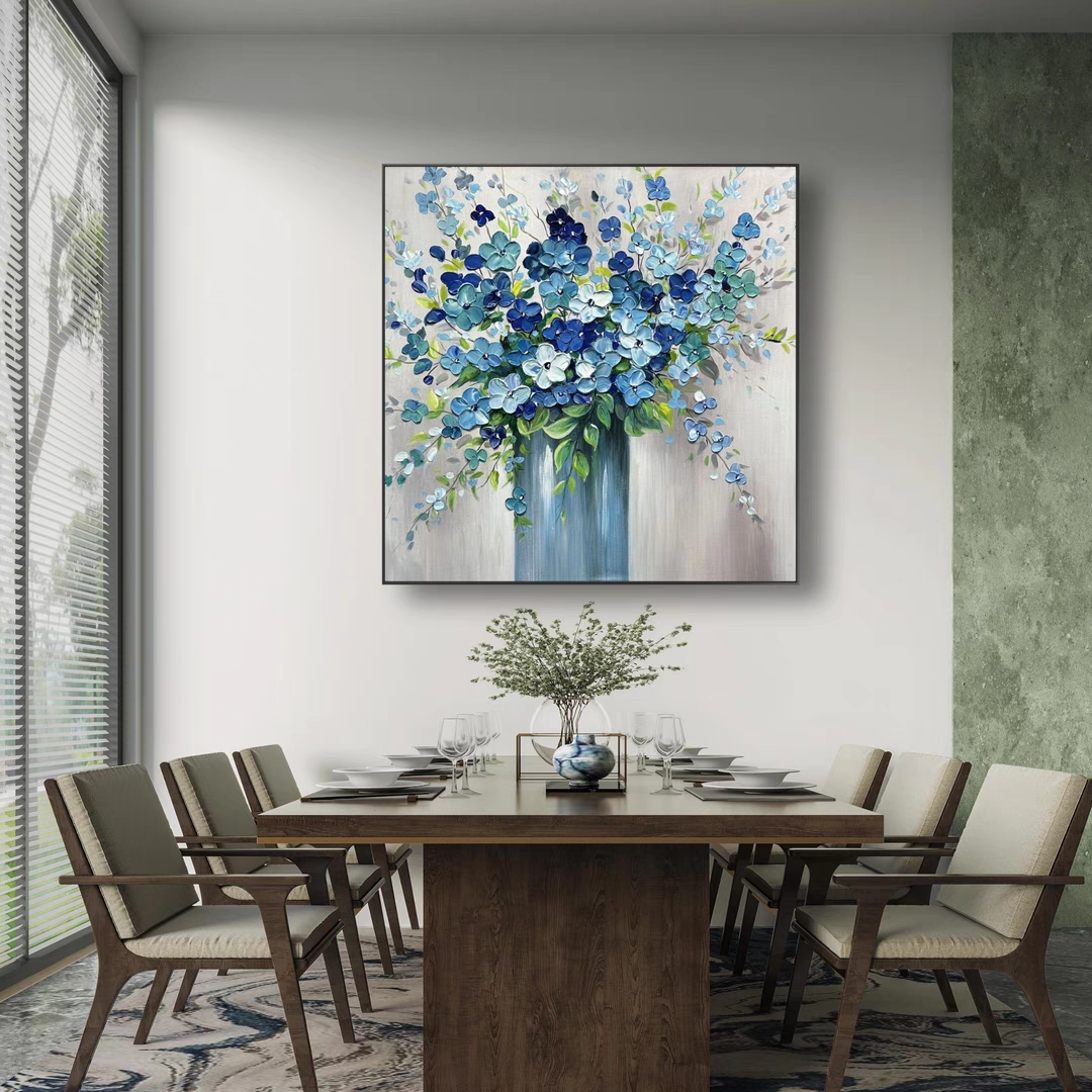 Blue Flowers Oil Painting Knife Painting Wall Art