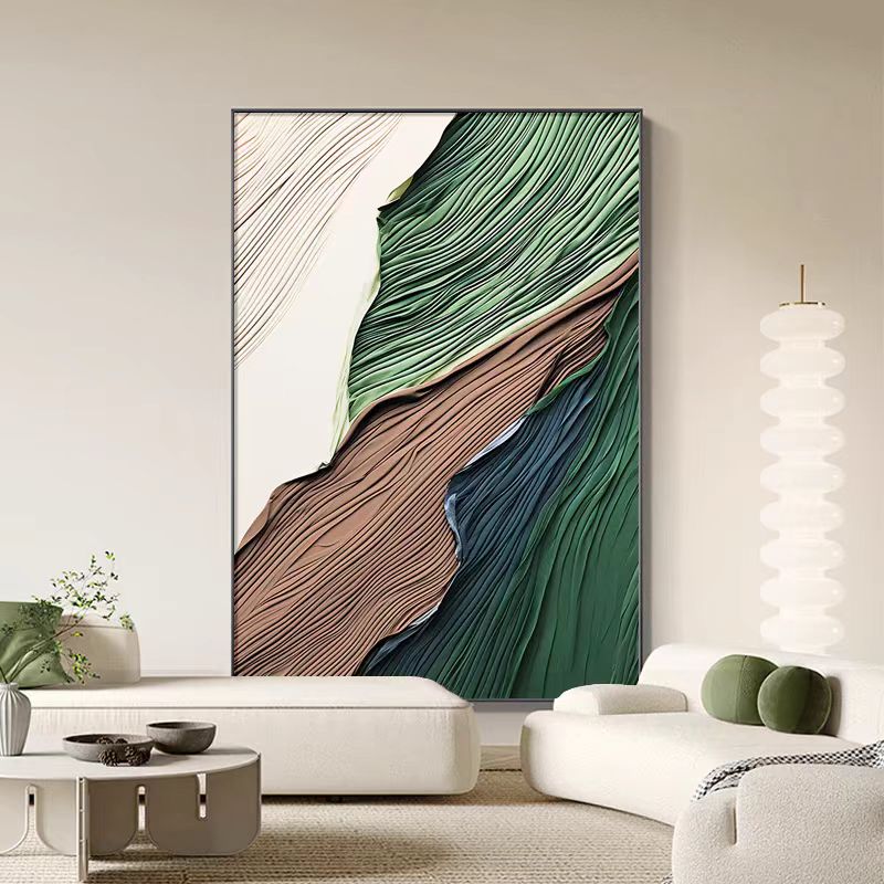 Abstract oil painting 3D green texture wall art