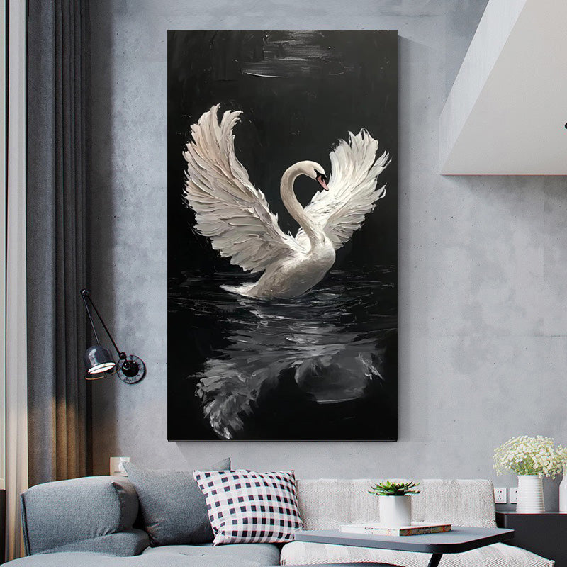 knife work Oil painting white swan art