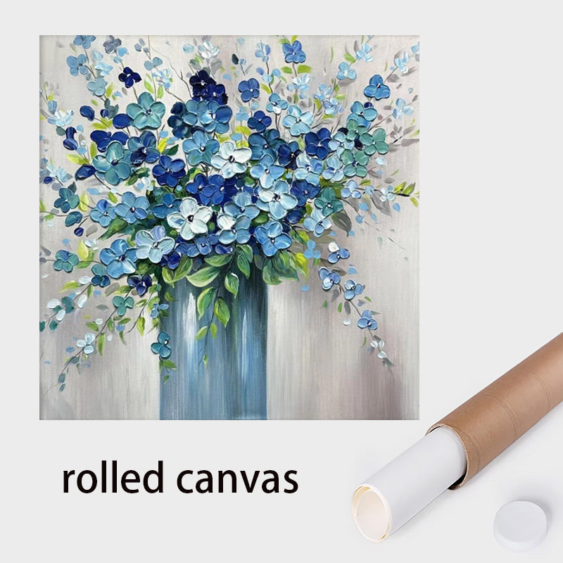 Blue Flowers Oil Painting Knife Painting Wall Art