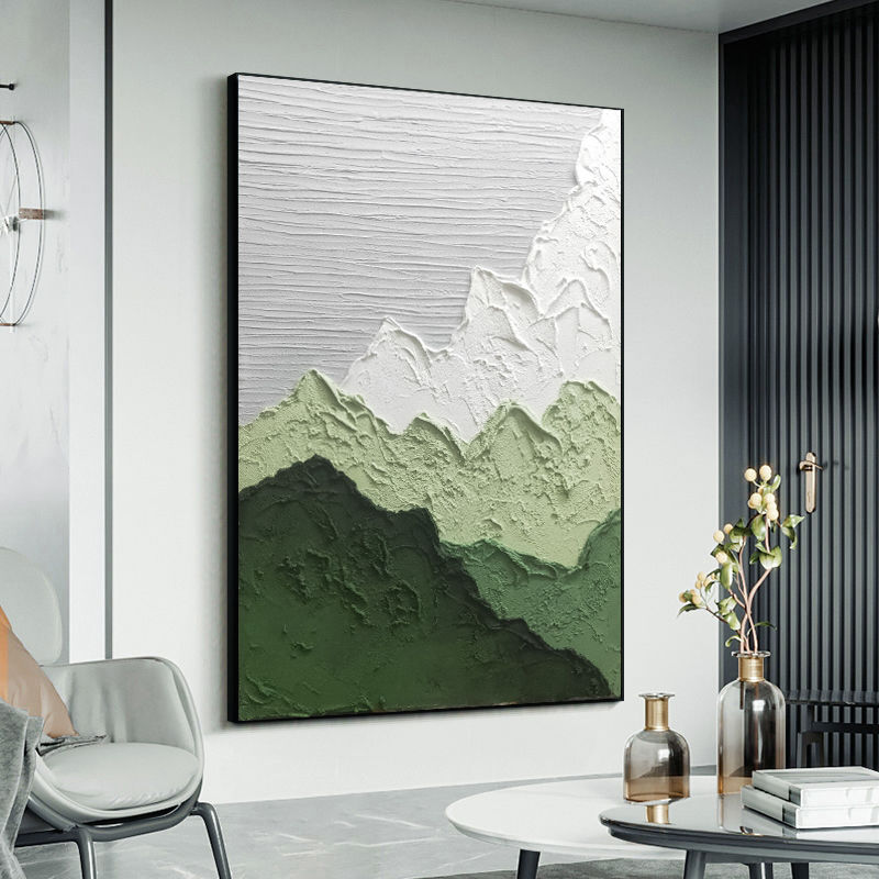 Abstract oil painting 3D green texture wall art